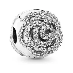 潘多拉/Pandora 锆石镶嵌玫瑰花造型象征美丽925银串珠791529CZ