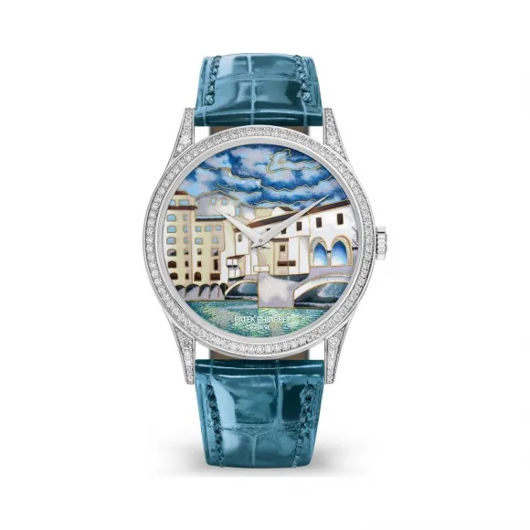 百达翡丽/Patek Philippe 卡拉特拉瓦 Calatrava 系列 18k白金镶钻 自动机械机芯  5077-100G-031