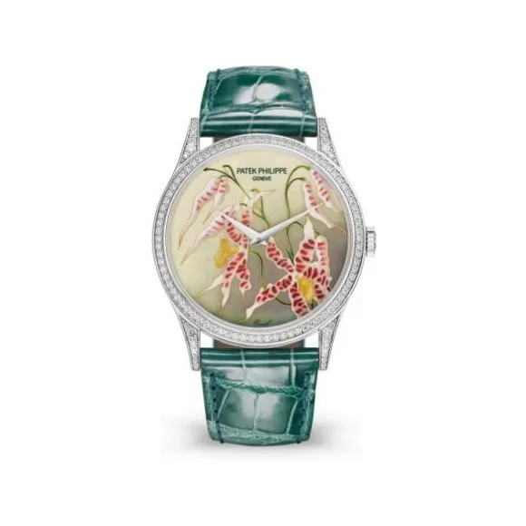 百达翡丽/Patek Philippe 珍稀工艺系列 37MM 18k白金，表圈和表耳镶嵌112颗明亮式切割顶级威塞尔顿钻石（约0.8克拉） 自动机械 女表 5077-100G-032