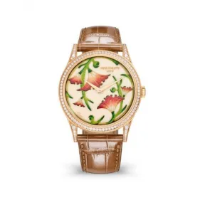 百达翡丽/Patek Philippe 珍稀工艺系列 37MM 18k玫瑰金，表圈和表耳镶嵌112颗明亮式切割顶级威塞尔顿钻石（约0.8克拉） 自动机械 女表 5077-100R-039