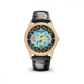 百达翡丽/Patek Philippe 珍稀工艺系列 37MM 18k玫瑰金，表圈和表耳镶嵌112颗明亮式切割顶级威塞尔顿钻石（约0.8克拉） 自动机械 男表 5077-100R-045