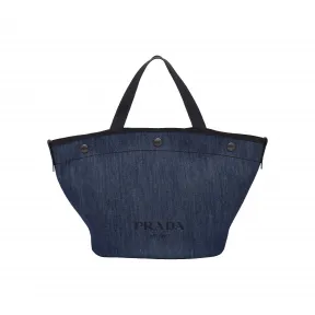 普拉达/Prada 皮革和丹宁小号托特包 1BG244-2BBV-F0KF5-V-NOO