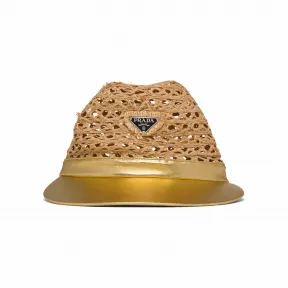 普拉达/Prada 酒椰纤维和软羊革遮阳帽 1HC225-2DIP-F0V8N