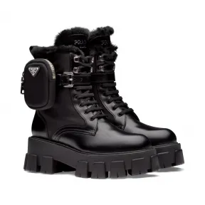 普拉达/Prada Monolith 皮革和尼龙军靴 1T255M-3LEK-F0002