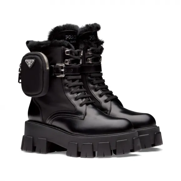普拉达/Prada Monolith 皮革和尼龙军靴 1T255M-3LEK-F0002