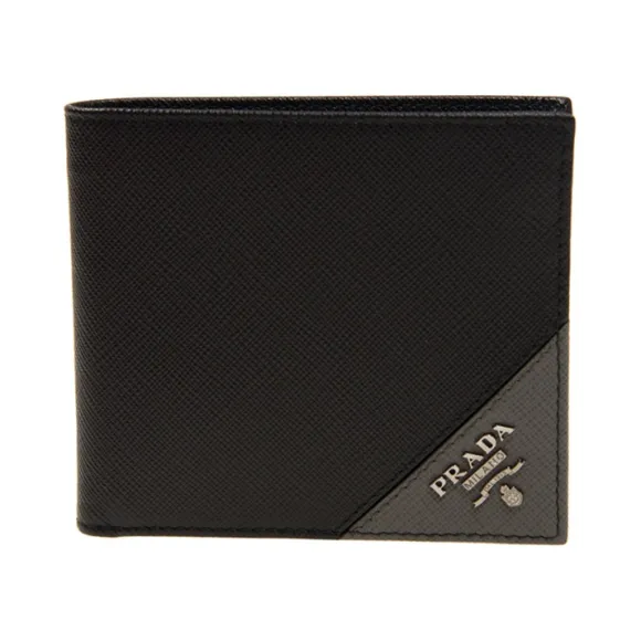 普拉达/Prada  灰色/黑色 牛皮 钱包 2MO513-QME-F0R8F