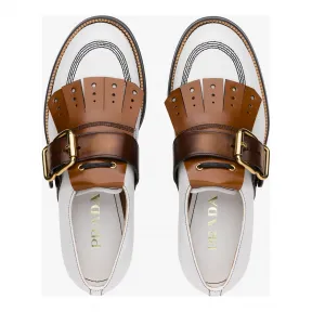 普拉达/Prada 白色+烟草色  德比鞋 2OG054 3H9D F0O7V