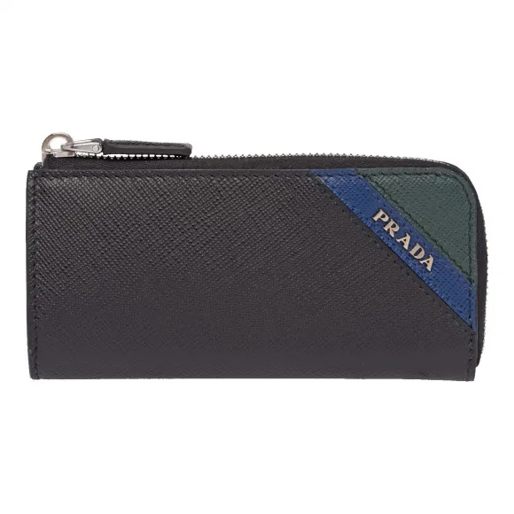 普拉达/Prada 黑色+矢车菊蓝色+翡翠绿  钥匙包 2PP058 2EGO F0575