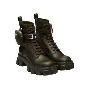 普拉达/Prada Monolith 亮面皮革和尼龙中筒靴 2UE007-3LFR-F0161-F-D002