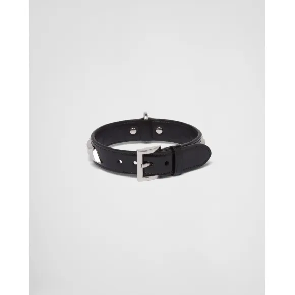 普拉达/Prada 铆钉装饰亮面皮革宠物项圈 2YC022-ZO6-F0002