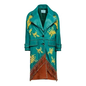 普拉达/Prada 台球绿/干邑色/黄色  皮衣 56807R 462 F0VQE