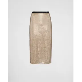 普拉达/Prada 刺绣闪石网布半截中长裙 P108VR-12EI-F0056