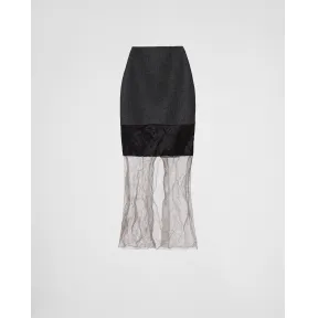 普拉达/Prada 布料和网眼织物中长半身裙 P169U-117U-F0Y06