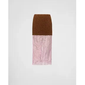 普拉达/Prada 平纹细布和针织中长半身裙 P193U-1145-F0ZD0