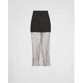 普拉达/Prada 布料和网眼织物中长半身裙 P194U-117R-F0H76