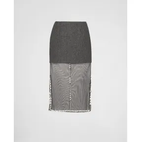 普拉达/Prada 刺绣布料和薄纱中长半身裙 P199UR-117X-F0N11