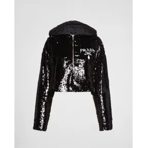 普拉达/Prada 亮片装饰雪纺帽衫 P509MR-1Z5F-F0002-S-221