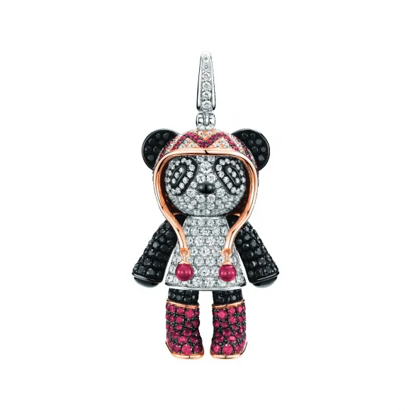 麒麟/qeelin Guimi Bo Bo 18K 白金及玫瑰金钻石、黑钻石、红玛瑙、粉红蓝宝石及红玛瑙吊坠 全球限量发售 BBC-010-PD-GUIMI