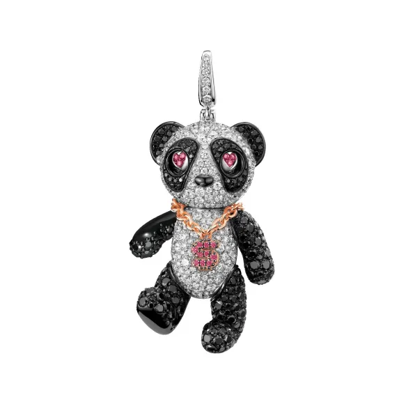 麒麟/qeelin Neko Bo Bo 18K白金钻石吊坠 (大) Bo Bo上的项链配有红宝石"$"吊饰 (全球限量发售) BBC-010-PD-NEKO