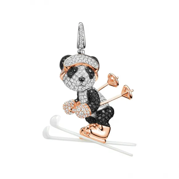 麒麟/qeelin Ski Bo Bo 18K白金、玫瑰金及钻石吊坠 (大) BBC-010-PD-SKI
