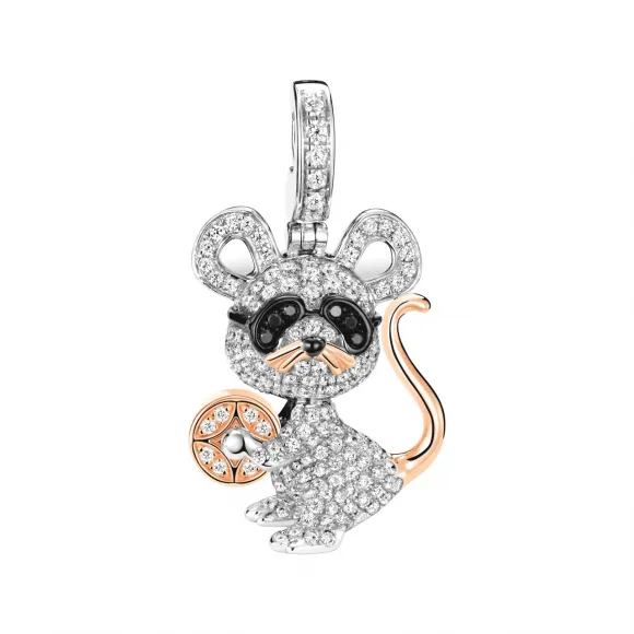 麒麟/qeelin Bo Bo Mouse 18K白金玫瑰金、钻石及黑钻石吊坠 (全球限量发售) BBC-020-PD-MOUSE