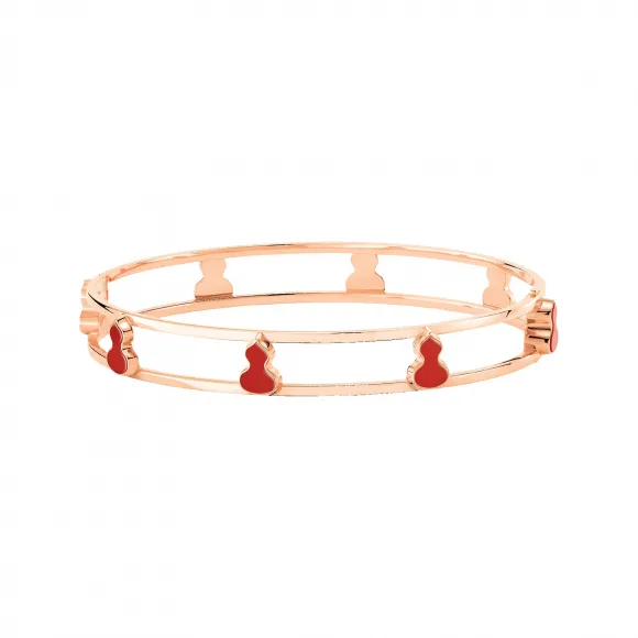 麒麟/qeelin Wulu 18K金红玛瑙葫芦小八福手镯  (尺吋为14.5/15.5/16.5/17.5/18.5公分) WU-040-8BN145-RGRA