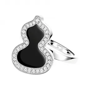 麒麟/qeelin Petite Wulu Solid 18K白金钻石及缟玛瑙戒指 WU-040-SRI-WGDON