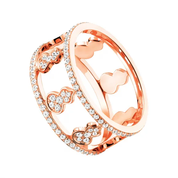 麒麟/qeelin Wulu 18K金全钻葫芦小八福戒指  (戒指尺寸可分为欧码49、51、53、56 及 58) WU-050-FP8RI49-RGD