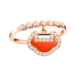 麒麟/qeelin Petite Yu Yi 18K玫瑰金钻石及红玛瑙戒指 YY-RI0002B-RGDRA