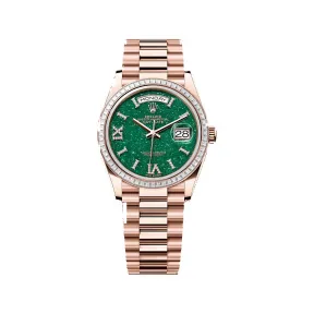 劳力士/Rolex 星期日历型 36 MM 18K永恒玫瑰金 藉恒动摆陀双向自动上链 中性表 M128395tbr-0020