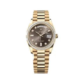 劳力士/Rolex 星期日历型 36 MM 18K黄金 藉恒动摆陀双向自动上链 中性表 M128398tbr-0006