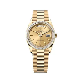 劳力士/Rolex 星期日历型 36 MM 18K黄金 藉恒动摆陀双向自动上链 中性表 M128398tbr-0010