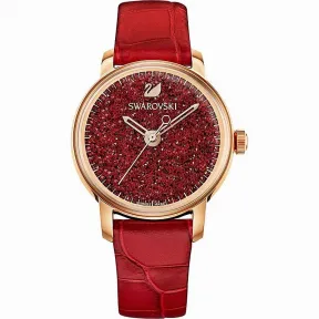 施华洛世奇/Swarovski 手表 Crystalline Hours 腕表, 真皮表带, 红色, 玫瑰金色调 5295380