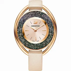 施华洛世奇/Swarovski 手表 Crystalline Oval 腕表, 真皮表带, 米色, 玫瑰金色调 5296319