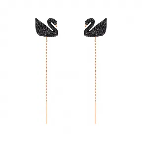 施华洛世奇/Swarovski Swarovski Iconic Swan 水滴形耳环  天鹅  黑色  镀玫瑰金色调 5351805