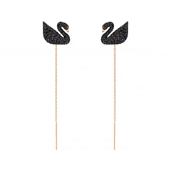 施华洛世奇/Swarovski Swarovski Iconic Swan 水滴形耳环  天鹅  黑色  镀玫瑰金色调 5351805