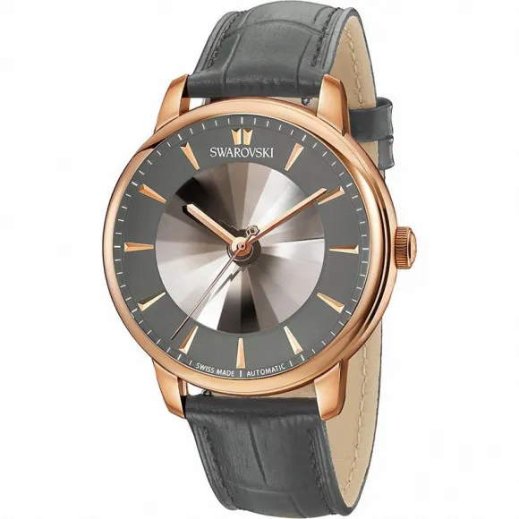 施华洛世奇/Swarovski Atlantis限量版男士自动机械腕表, 真皮表带, 灰色, 玫瑰金色调 PVD 5364203