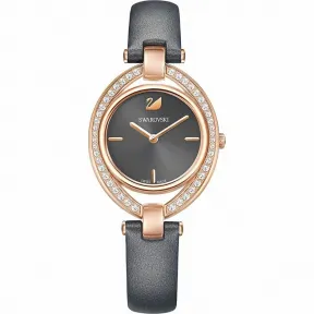 施华洛世奇/Swarovski Stella 腕表, 真皮表带, 深灰色, 玫瑰金色调 PVD 5376842
