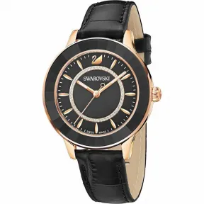 施华洛世奇/Swarovski Octea Lux 腕表, 真皮表带, 黑色, 玫瑰金色调 PVD 5414410