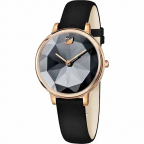 施华洛世奇/Swarovski 手表 Crystal Lake 腕表, 真皮表带, 黑色, 玫瑰金色调 5416009