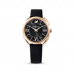 施华洛世奇/Swarovski Crystalline Glam 腕表, 真皮表带, 黑色, 玫瑰金色调 PVD 5452452