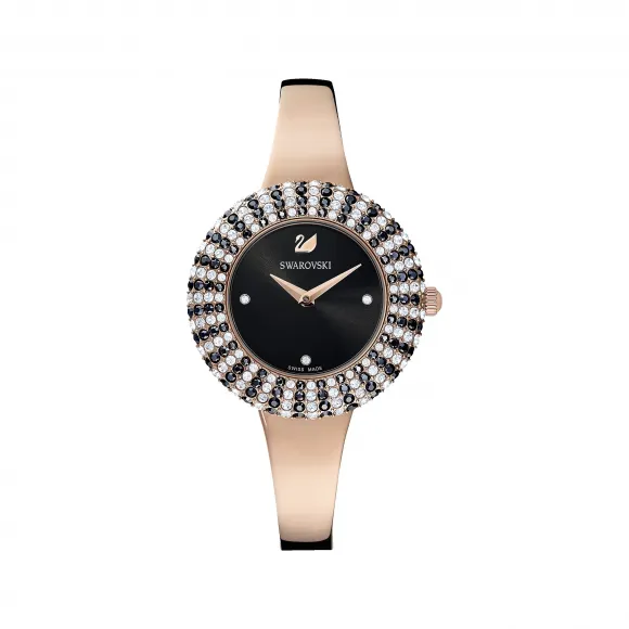 施华洛世奇/Swarovski Crystal Rose 腕表  瑞士制造  金属手链  黑色  玫瑰金色调润饰 5484050