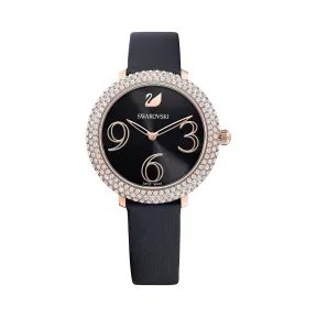 施华洛世奇/Swarovski Crystal Frost 腕表, 真皮表带, 黑色, 玫瑰金色调 PVD 5484058