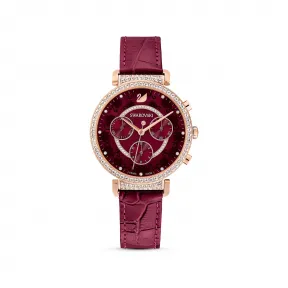施华洛世奇/Swarovski Passage Chrono 腕表, 真皮表带, 红色, 玫瑰金色 PVD 5598689