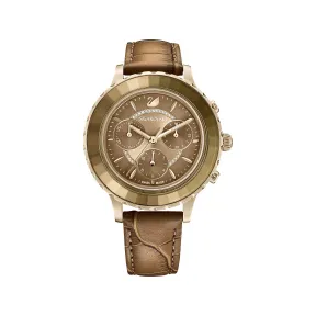 施华洛世奇/Swarovski Octea Lux Chrono 腕表  瑞士制造  真皮表带  咖啡色  金色调润饰 5632260