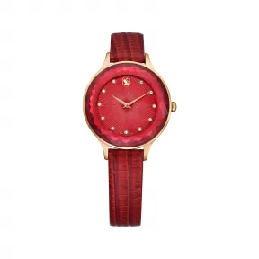 施华洛世奇/Swarovski Octea Nova 腕表  瑞士制造  真皮表带  红色  玫瑰金色调润饰 5650002