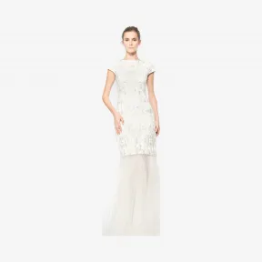 绣花蕾丝网纱可脱卸鱼尾晚礼服 APB2186LXH-IVORY