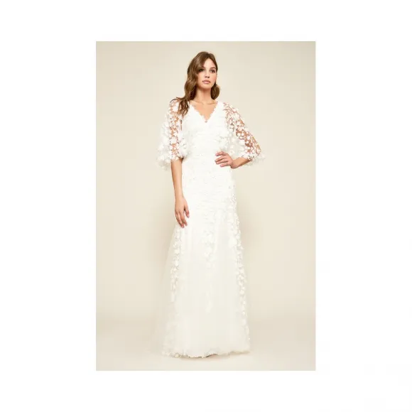  立体花朵V领蝴蝶袖长裙 BEJ18879LBRH