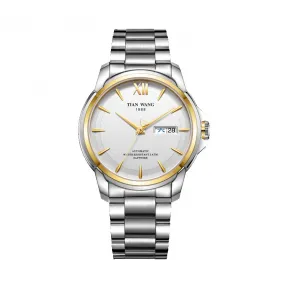 天王/Tianwang 不锈钢表壳，不锈钢圈口包18K黄金色，不锈钢把的间电金色，不锈钢实心浮雕螺丝底盖。  征服者系列 自动机械 男表 GG51045T.DD.S.S