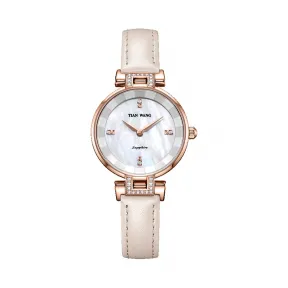 天王/Tianwang 不锈钢表壳全电玫瑰金色，白色陶瓷内影圈，不锈钢把的全电玫瑰金色。  尚·Shine系列 石英机芯  LS31097P.LI.W